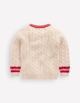 V-neck Cable Sweater Ecru Marl