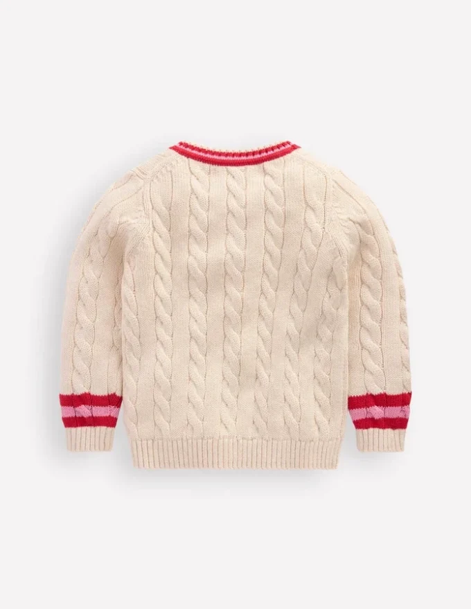 V-neck Cable Sweater Ecru Marl V-neck Cable Sweater Ecru Marl