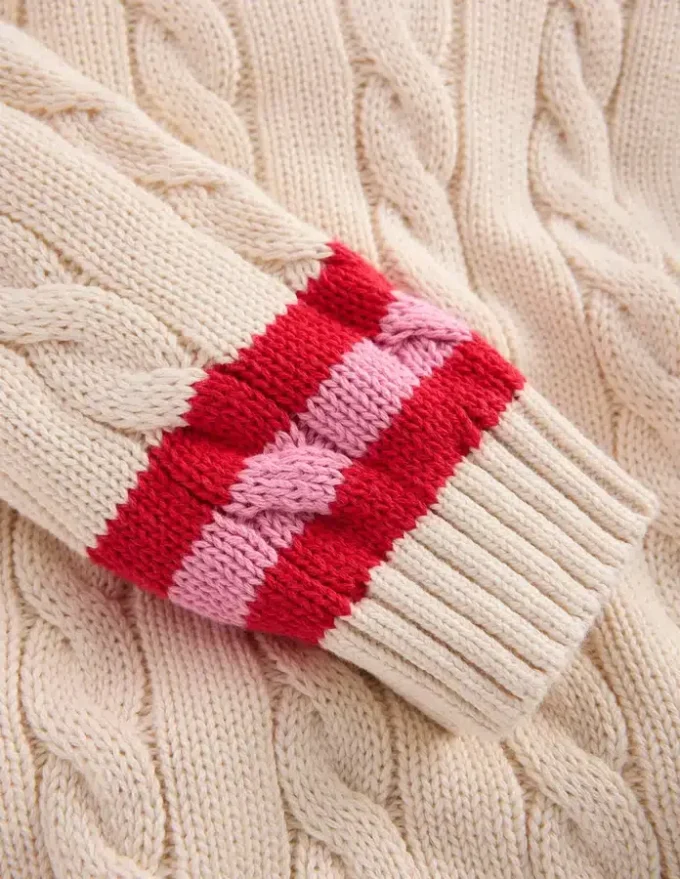 V-neck Cable Sweater Ecru Marl V-neck Cable Sweater Ecru Marl