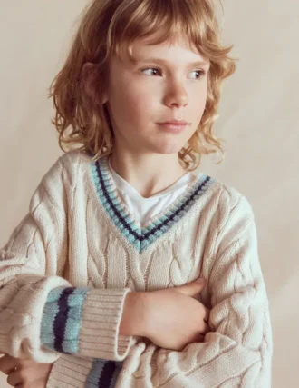 V-neck Cable Sweater Ivory