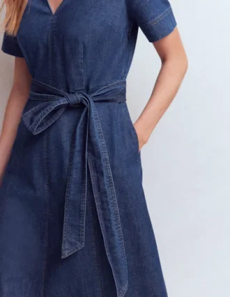 V-Neck Denim Dress Mid Vintage