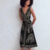 V Neck Jacquard Dress Palm Jacquard V Neck Jacquard Dress Palm Jacquard