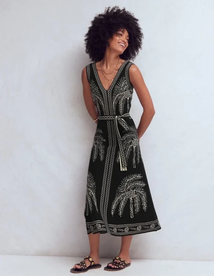 V Neck Jacquard Dress Palm Jacquard V Neck Jacquard Dress Palm Jacquard