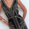 V Neck Jacquard Dress Palm Jacquard V Neck Jacquard Dress Palm Jacquard