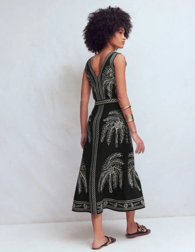 V Neck Jacquard Dress Palm Jacquard V Neck Jacquard Dress Palm Jacquard