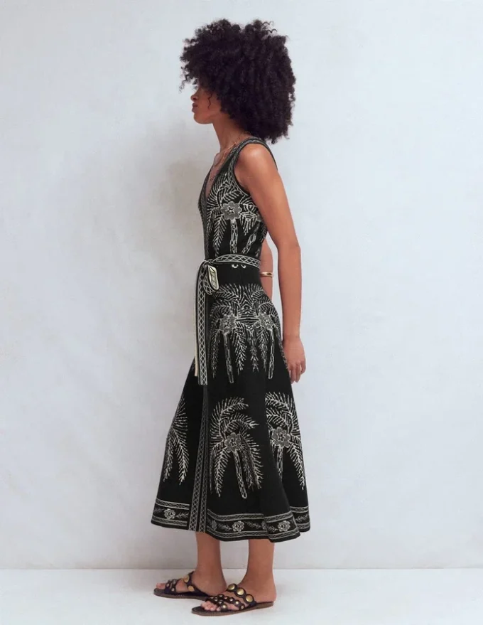 V Neck Jacquard Dress Palm Jacquard V Neck Jacquard Dress Palm Jacquard