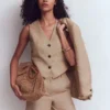 V-neck Linen Waistcoat Amphora, Chambray