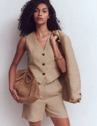V-neck Linen Waistcoat Amphora, Chambray