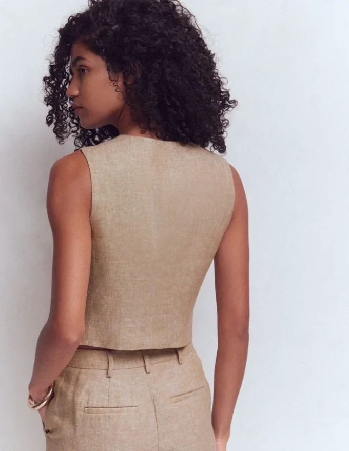 V-neck Linen Waistcoat Amphora, Chambray