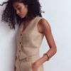 V-neck Linen Waistcoat Amphora, Chambray