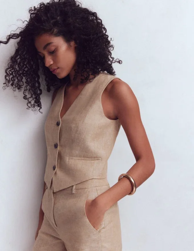 V-neck Linen Waistcoat Amphora, Chambray