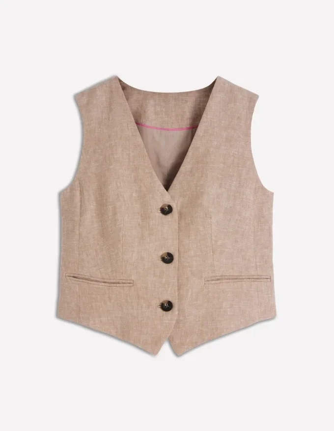 V-neck Linen Waistcoat Amphora, Chambray