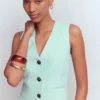 V-neck Linen Waistcoat Spearmint
