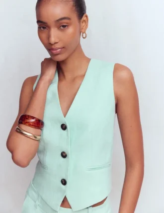 V-neck Linen Waistcoat Spearmint V-neck Linen Waistcoat Spearmint