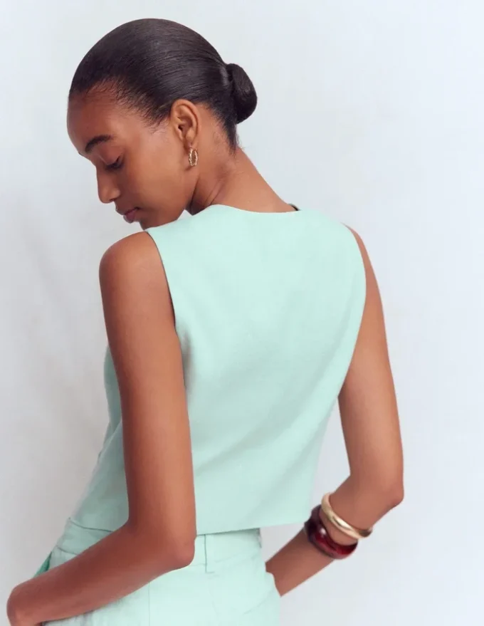 V-neck Linen Waistcoat Spearmint