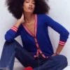 V Neck Longline Cardigan Bright Blue