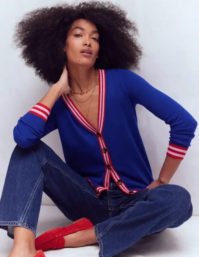 V Neck Longline Cardigan Bright Blue