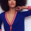 V Neck Longline Cardigan Bright Blue