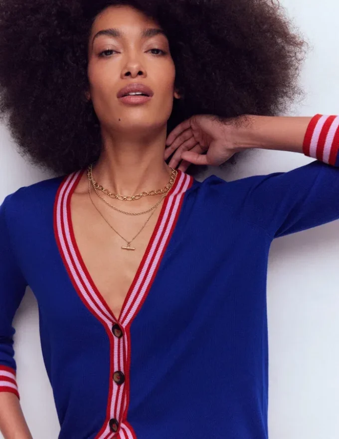 V Neck Longline Cardigan Bright Blue