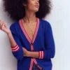 V Neck Longline Cardigan Bright Blue