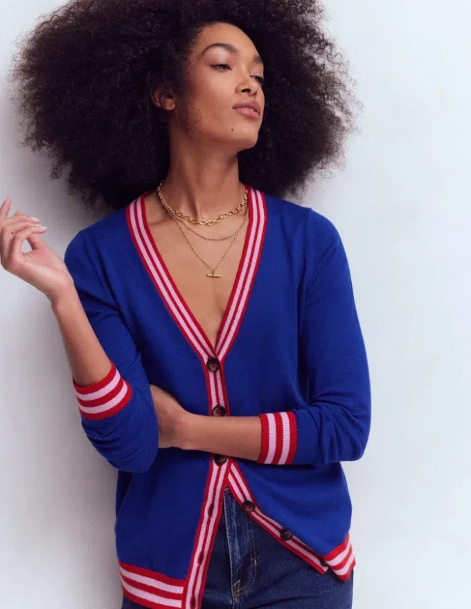 V Neck Longline Cardigan Bright Blue