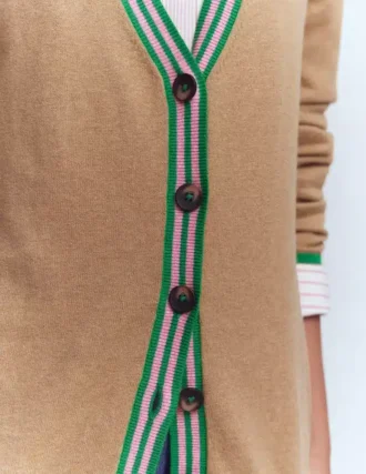 V Neck Longline Cardigan Camel Melange V Neck Longline Cardigan Camel Melange