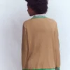 V Neck Longline Cardigan Camel Melange
