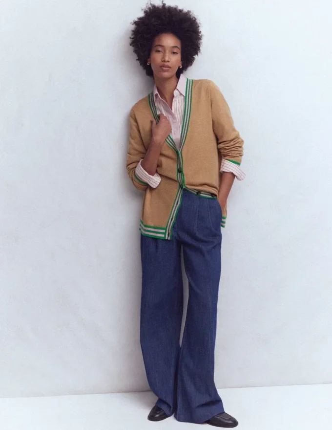 V Neck Longline Cardigan Camel Melange