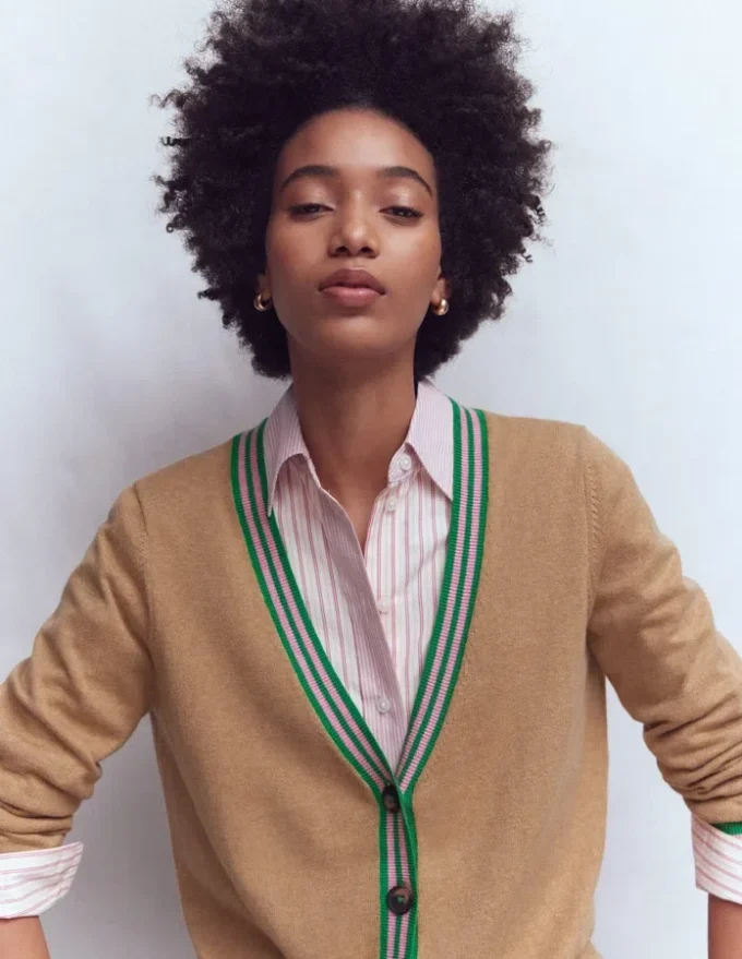V Neck Longline Cardigan Camel Melange