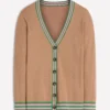 V Neck Longline Cardigan Camel Melange