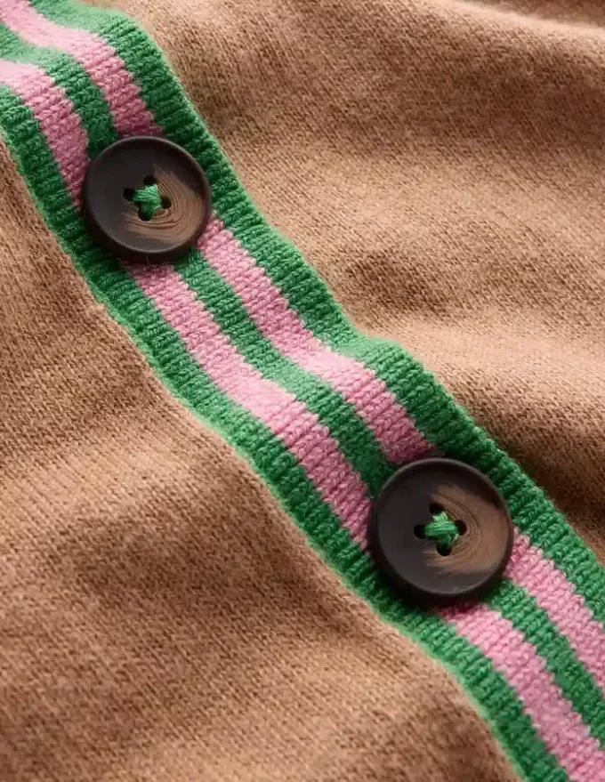 V Neck Longline Cardigan Camel Melange