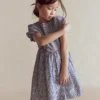 V-waist Woven Dress Bluejay Cherry Stripe