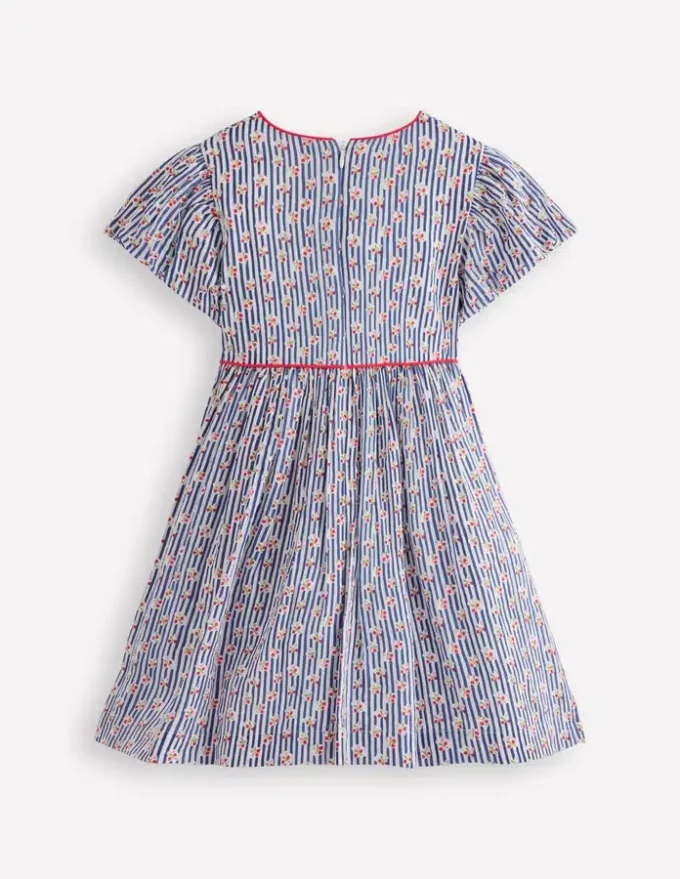 V-waist Woven Dress Bluejay Cherry Stripe