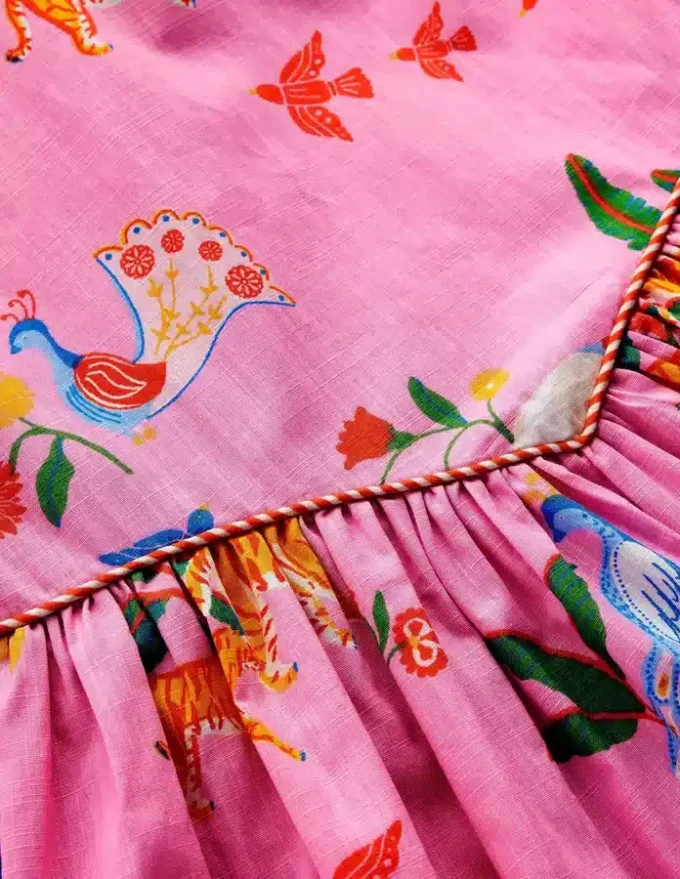 V-waist Woven Dress Formica Pink Tropical Animals V-waist Woven Dress Formica Pink Tropical Animals