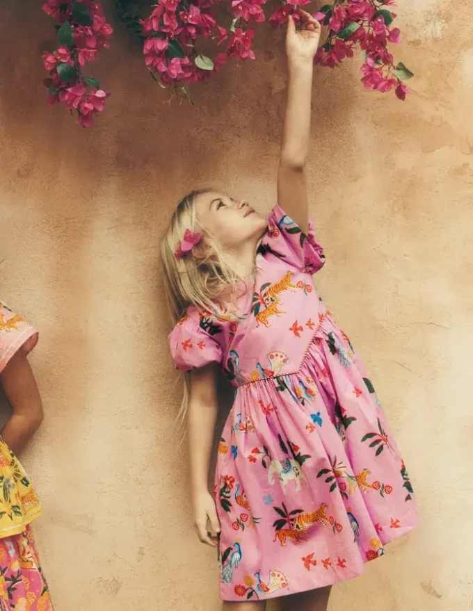 V-waist Woven Dress Formica Pink Tropical Animals V-waist Woven Dress Formica Pink Tropical Animals