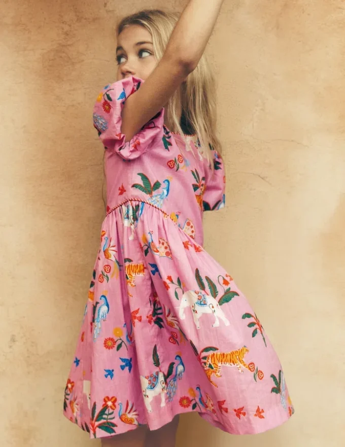 V-waist Woven Dress Formica Pink Tropical Animals V-waist Woven Dress Formica Pink Tropical Animals