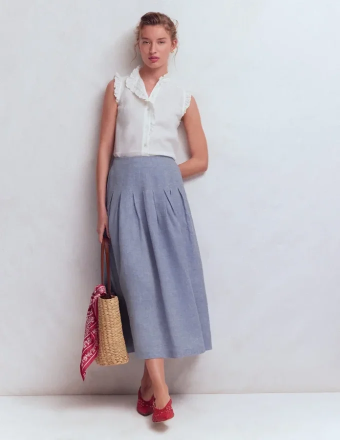 Valentina Linen Skirt Blue Chambray Valentina Linen Skirt Blue Chambray