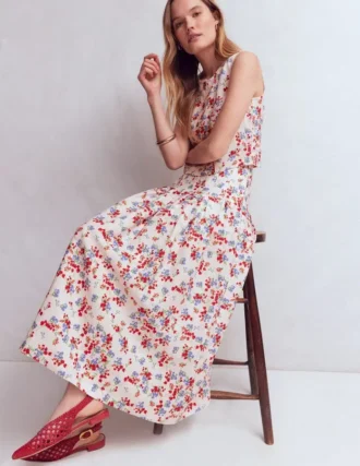 Valentina Linen Skirt Ivory, Bloom Scatter