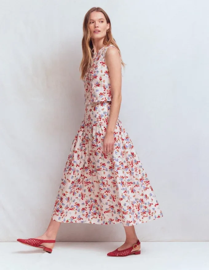 Valentina Linen Skirt Ivory, Bloom Scatter Valentina Linen Skirt Ivory, Bloom Scatter