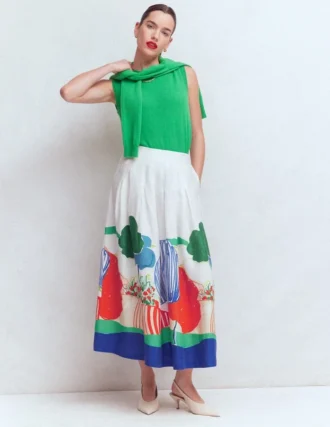 Valentina Linen Skirt Multi, Abstract Valley