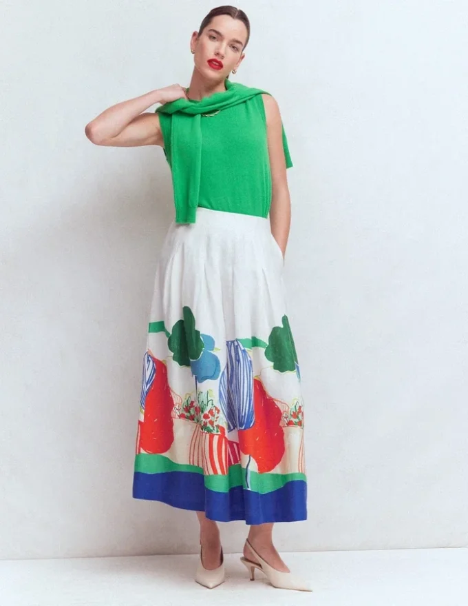 Valentina Linen Skirt Multi, Abstract Valley Valentina Linen Skirt Multi, Abstract Valley