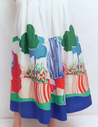 Valentina Linen Skirt Multi, Abstract Valley