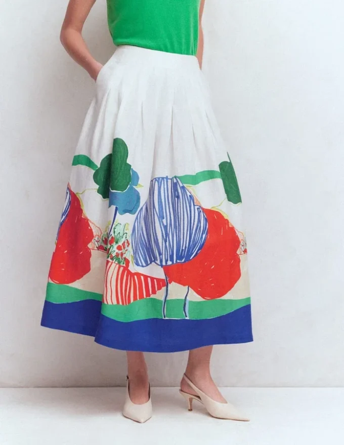 Valentina Linen Skirt Multi, Abstract Valley Valentina Linen Skirt Multi, Abstract Valley