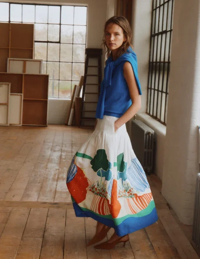 Valentina Linen Skirt Multi, Abstract Valley Valentina Linen Skirt Multi, Abstract Valley