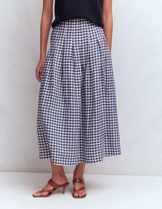 Valentina Linen Skirt Navy Gingham Valentina Linen Skirt Navy Gingham
