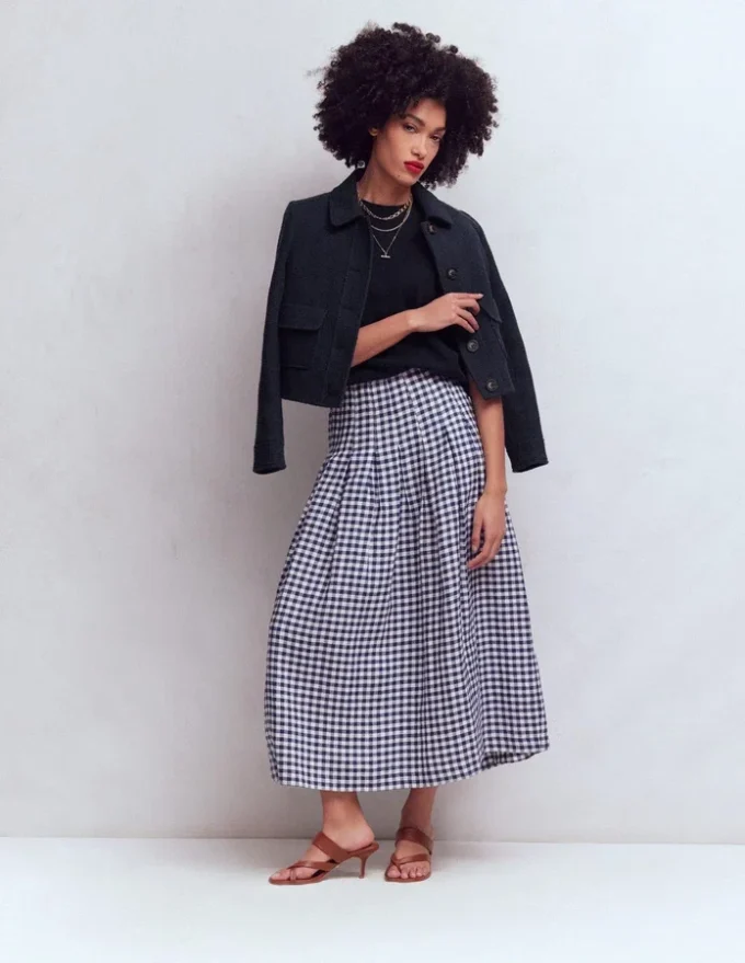 Valentina Linen Skirt Navy Gingham Valentina Linen Skirt Navy Gingham