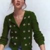 Valeria Crochet Trim Cardigan Promenade Green , Embroidery Valeria Crochet Trim Cardigan Promenade Green , Embroidery