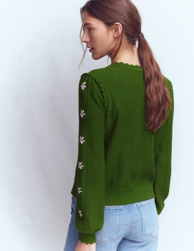 Valeria Crochet Trim Cardigan Promenade Green , Embroidery Valeria Crochet Trim Cardigan Promenade Green , Embroidery