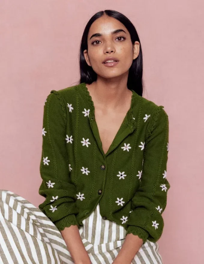 Valeria Crochet Trim Cardigan Promenade Green , Embroidery Valeria Crochet Trim Cardigan Promenade Green , Embroidery