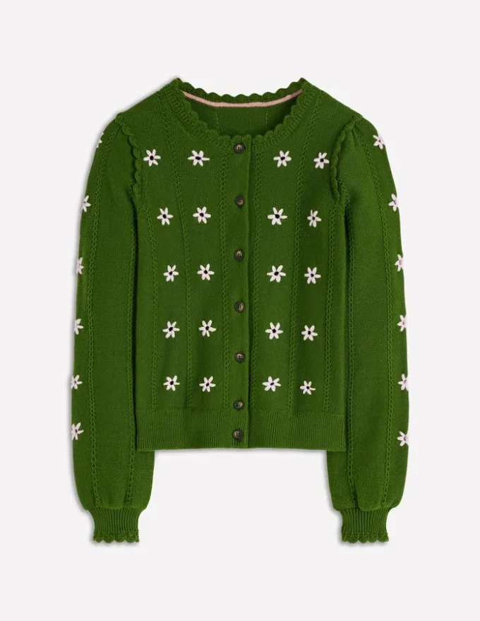 Valeria Crochet Trim Cardigan Promenade Green , Embroidery Valeria Crochet Trim Cardigan Promenade Green , Embroidery
